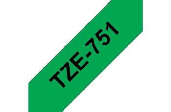 Brother TZe751 - стандартная ламинированная лента, черный на зеленом, 24 мм х 8 м
