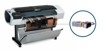 Плоттер HP DesignJet T1200 с СНПЧ и чернилами